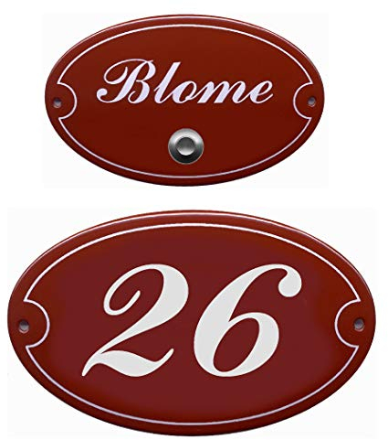 Emaille-Namensschild-Klingelschild-Türschild-150 x 105 oder 175 x 125 oder 185 x 145 mm-Türklingel-Klingel-mit Wunschtext (175 x 125 mm mit 2 Textzeilen + Klingelkontakt)