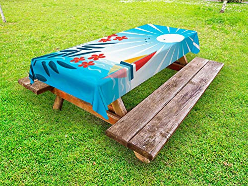 ABAKUHAUS Náutico Funda Nórdica, Adelfas y Barco de Vela, Estampado Tela de Poliéster Práctico Durable, 145 cm x 265 cm, Azul Naranja Blanco