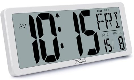 XREXS Large Digital Wall Clock, 14 Inch Large LCD Display, Wall Digital Clock with Time/Calendar/Temperature Display, for Bedroom Home Decor (Batteries Included)
