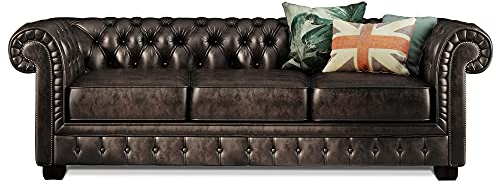 moebel-eins Chesterfield Echtleder 3-Sitzer Sofa Bradford, antikbraun