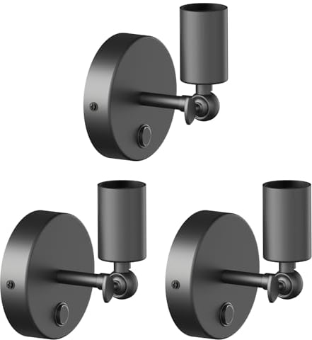 ledscom.de 3 Stück Wandleuchte FETRO, Schalter, schwarz matt, rund, 1x E27 max. 60W