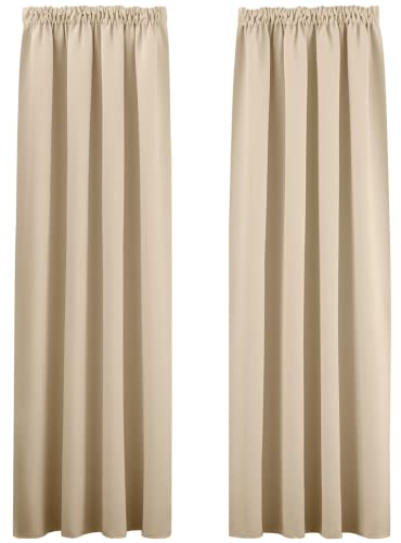 PONY DANCE Thermovorhang gegen Hitze Wohnzimmer Gardinen mit Kräuselband 2er Set H 260 x B 140 cm Verdunklungsgardine für Schienensystem Vorhang Blickdicht, Biscotti Beige