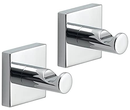 Gedy Manila, 2 Appendi Abiti, Colore Cromo, Porta Abiti Realizzati in Acciaio Inox 304, Cromall e Vetro Satinato, Garanzia 15 Anni, Misure 4,7 x 4,7 x 4,8 CM e Peso 0,1 kg, Design R&S