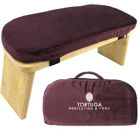 TORTUGA - Panca da meditazione in bambù biologico - Pieghevole ed ergonomico - Granata - 46x18x15cm - Pacchetto completo: borsa da trasportare, comodo cuscino - Migliora la postura e la consapevolezza