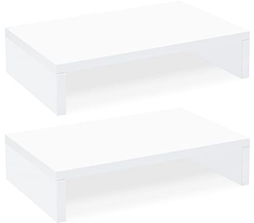 TEAMIX Monitorständer aus Holz, 2 Etagen, verstellbar, für 2 Monitore/Laptop/PC, Computer-Ständer für Schreibtisch, Weiß, 2 Stück