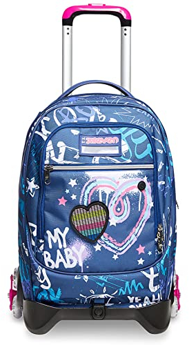 Trolley Scuola Seven Jack 3 Ruote - Rock on Girl Ragazza - con LED - Zaino Sganciabile - Doppio Uso
