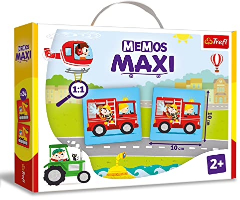 Trefl - Memos Maxi Fahrzeuge - Lernspiel für die Kleinsten, Bildpaare Finden, große Elemente und Dicker Pappe, klassisches Gedächtnisspiel für Kinder ab 2 Jahren