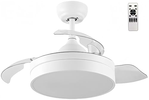 LEDUNI ® Ventilador con Luz Lámpara LED 72W Ventilador Invisible Ultra Silencioso con Mando a Distancia y Palas Retráctiles Φ52*H40cm Decoración Luz Fría/Neutra/Cálida Interiores Plafón lluminación