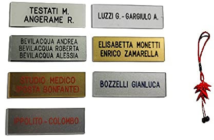 Plaque interphone 1 ligne 1,5 x 5,5 cm épaisseur 1 mm environ plastique choisissez les couleurs INCISION COMPRIMÉE TARGHETTA FUORÉE 1 porte-clés AMULETI