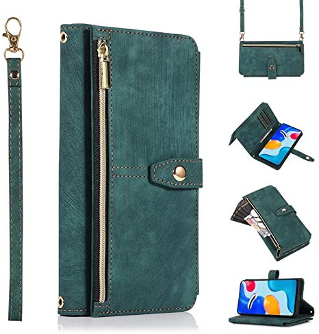 Jeelar ESONG Coque pour Xiaomi Redmi Note 11 Pro 4G/5G,Etui en Cuir PU Portefeuille Flip Housse avec Sangle réglable/9 Fente pour Carte/Magnétique,Anti-Choc Case Cover,Vert