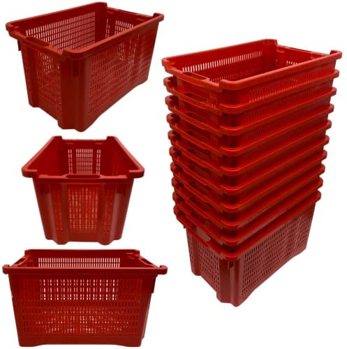 acquaverde | 10 Cassette Agricole con Fondo Traforato in Plastica 40 Litri (30 kg), Cesta per Raccolta Olive, Impilabili e Sovrapponibili, Con Manici, cm. 56x35x31