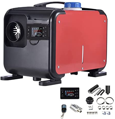 Calentador de Aire Diesel 8KW Calefacción Estacionaria con Control Remoto y Termostato LCD, Calentador Coche para Camiones, Barcos, Coches, Remolques, Autocaravanas,Rojo,24V
