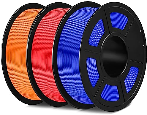 SUNLU PLA Filament Mehrfarbiges Set, 3D Drucker Filament PLA 1.75mm +/- 0,02mm, Einfach zu Verwenden, Passend Für Sie Meisten FDM 3D Drucker, 1KG Spool, 3 Pcs.(Blau+Rot+Orange)