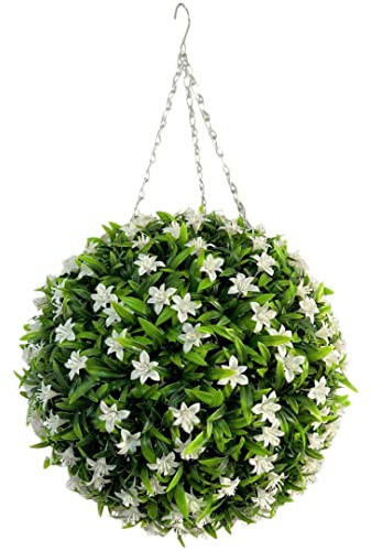 Best Artificial 38cm Lily Topiary Hanging Flower Ball **UV Fade Protected** (White)