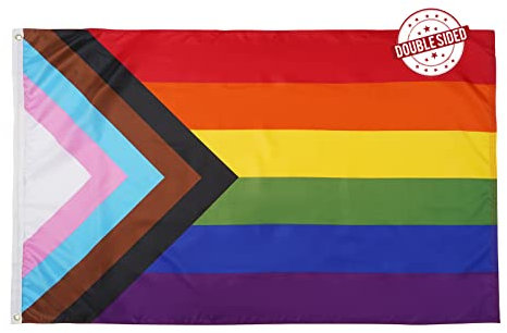 Homissor Pride Flag Doppelseitige Progress Pride Flaggen 90 x 150 cm LGBT Regenbogen Gay Lesbisch Transgender Bisexuell Banner lebendige Farbe lichtbeständig für drinnen und draußen