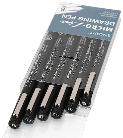 Paintersisters® Fineliner 6er-Set, Micro Line zum Zeichnen für Illustration, Sketching, Kalligraphie, Architektur, Technisches Zeichnen - Lichtecht