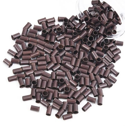 Vlasy 3.4mm Microlink Beads Non-Silicone Copper Tubes Beads Locks Micro Link Ring for Hair Extensions I Tip Tubes (200pcs, Brown)