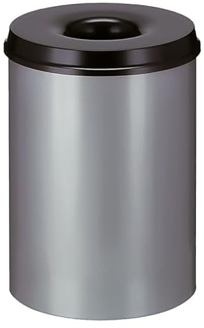 PROREGAL Selbstlöschender Papierkorb & Abfallsammler aus Metall | 30 Liter, HxØ 47x33,5cm | Alu-Grau, Kopfteil Schwarz