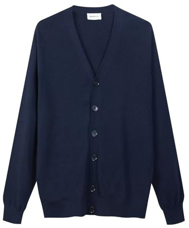Diana Studio - Cardigan basico, Blu, Uomo, 100% Lana Merino, maniche lunghe , Taglia M, Regular Fit