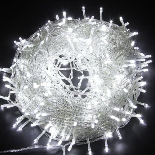 Annefly 30M 200LED String Lights Plug in Outdoor Fairy Lights Mains Powered Outside Lights Waterproof with 8 Modes for Christmas Tree Holiday Decorations (Cool White)