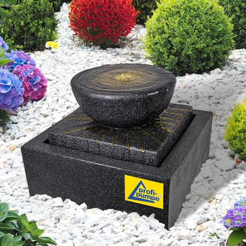 Gartenbrunnen Brunnen Zierbrunnen Zimmerbrunnen Springbrunnen Brunnen mit LED-Licht 230V Wasserfall Wasserspiel für Garten, Gartenteich, Terrasse, Balkon Sehr Dekorativ (Sonnen-Schale)