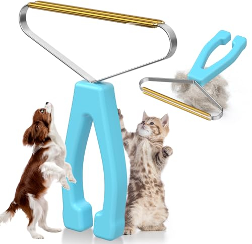 Emooncn Pet Hair Remover Double Metal Pet Hair Scraper Reusable Lint Remover Carpet Scraper Tool Portable Carpet Hair Remover Tool Dog Cat Hair Remover Magic Lint Brush for Pet Clothes Carpet, Green