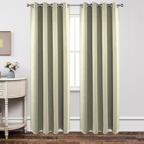 Joydeco Rideau Occultant 2 Pièces L 140 x H 200, Rideau Thermique Isolant Beige Clair Anti Chaleur Tenture Opaque à Oeillets Isolation Lumiere Anti UV Decoration Chambre Maison Salon Intérieurs
