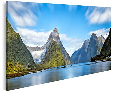 islandburner Prime Bild auf Leinwand Milford Sound Neuseeland Mitre Peak Fiordland National Park Bilder Wandbilder Poster