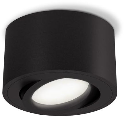 SSC-LUXon CELI-1BM Aufputz Strahler LED flach dimmbar mit LED Leuchtmittel neutralweiß - kleines Aufbau Downlight schwarz 230V