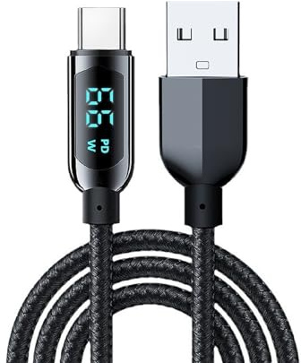 Tpenod USB A to USB C Cable,4 Feet Type C Cable with LED Display Power watt,66W Max Fast Charging USB-c Cable, Compatible with iPhone 15 Pro Max Plus,iPad,Galaxy S23 S22,Pixel,LG G6 Moto Z2 V30