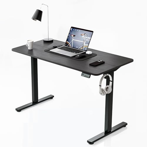 ERGOMAKER Electric Standing Desk 110x60cm, Height Adjustable Desk with Memory Handset, Stand Up Desk with Hooks for Home Office, Black