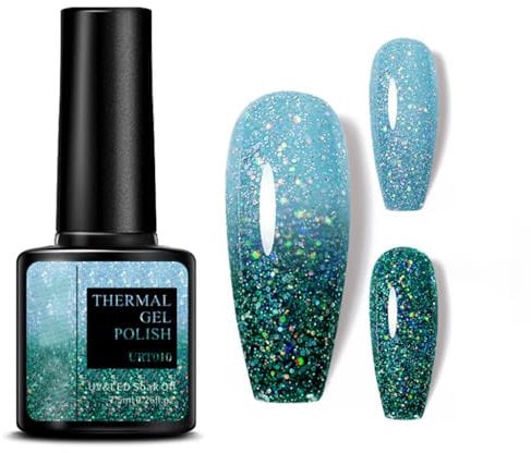 Colour Changing Gel Nail Polish, gel nail polish with Thermal Temperature Color Changing Diamond Glitter Reflective nail polish Long Lasting Glossy for DIY Nail Art Manicure at Home Salon (10#)