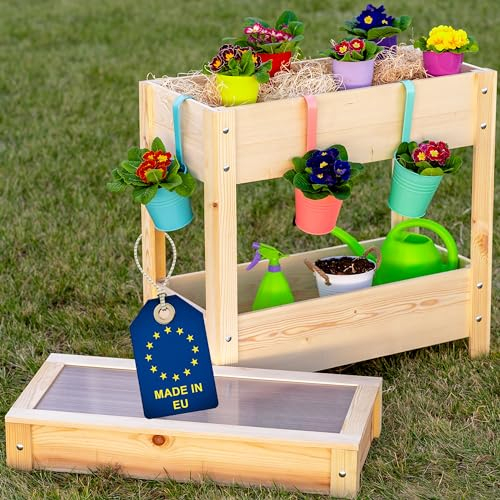 ITA Hochbeet mit Frühbeetaufsatz 80x37x78 cm - Pflanzkasten mit Deckel, 2 Ebenen, Innenfolie - Made in EU - Direkt vom Hersteller - aus FSC Holz - Blumenkasten für Garten Balkon Terrasse - Natur