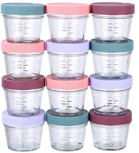 PERMUST 12-Pack Babybrei Einfrieren Behälter Glas Beikost Baby Zubehör, 60 ML Mikrowellen Babybrei Behälter,Lecksicher Babynahrung Behälter,Beikost Einfrieren Behälter,Babynahrung aufbewahrung