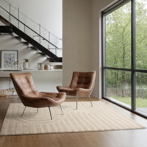 the carpet Loop Teppich Wohnzimmer, Schlafzimmer, moderner Kurzflor, hohe Flordichte und weich, Beige, 160 x 220 cm