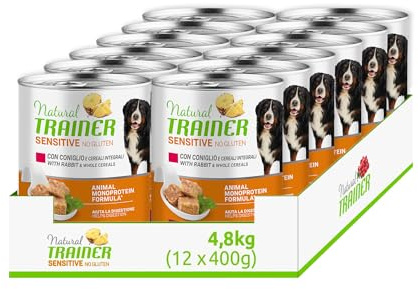 Natural Trainer Sensitive No Gluten Cibo Umido per Cani Medium & Maxi con Coniglio, 12 x 400 g