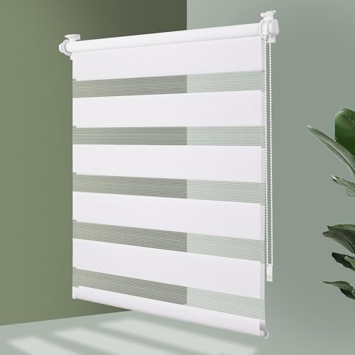 Doppelrollo Klemmfix ohne Bohren B85 x H180cm(Stoffbreite 81cm) Weiß, Rollos für Fenster, Rollo ohne Bohren mit Lichtdurchlässig und Verdunkelnd/Höhe Stufenlos Verstellbar/Kindersicherung