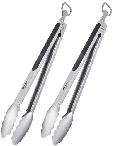 Westmark 2x Grill- u. Servierzange Classic Spezial Mix – Mit Edelstahllaffen und gummierten Griffen, Mit Flaschenöffner, Länge: je 35 cm, Edelstahl/Kunststoff –Silber/Schwarz, 162522EÖ