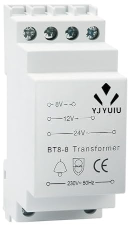 YJYUIU 8VA Door Bell Transformer-Input 230V,Output 8V/12V/24V-For Wired Doorbell & Compatible With Ring/Chime/Smart Door Bell-DIN Rail Mountable