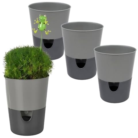 GarPet 4X Kräutertopf Selbstbewässernd Selbstbewässerungstopf Kräutertopf Küche Basilikum Topf Blumentopf mit Bewässerungssystem Fensterbank Anthrazit 11 cm