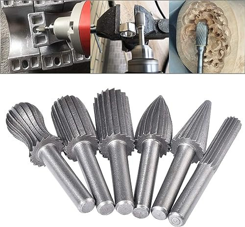 HOHXEN 6 Pieza Fresa Metal Lápices Set, 6mm(1/4'') Mango Largo Conjunto de Herramientas de Perforación para Lijar Archivos Taladrar Metal Pulido Herramientas Rotativas