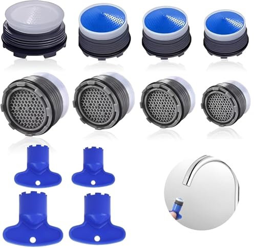 Strahlregler Wasserhahn, 8 Stück Perlatoren für Wasserhähne 16.2-23.5 mm Wasserhahn Luftsprudler Wassersparer Wasserhahn Sieb Einsatz mit 4 Größen Schraubenschlüssel