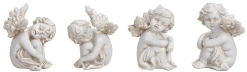 Set di 4 statuette di angelo di trincea, resistenti alle intemperie, con angeli seduti, in pietra artificiale, colore grigio, 6 cm, decorazione funebre per cimitero