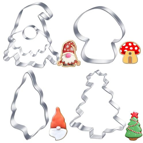 Perthlin 4 Stück Ausstechformen Wichtel Ausstecher Weihnachten Keksausstecher Edelstahl Plätzchenausstecher Zwergen Keksform Gnome Plaetzchenform für Torten Fondant Kekse Backen(Waldzwerg)