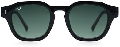 OJO Sunglasses Everyday Round Shine Balck Rahmen mit klaren grünen Bügeln und grünen Gläsern, Glänzendes Schwarz