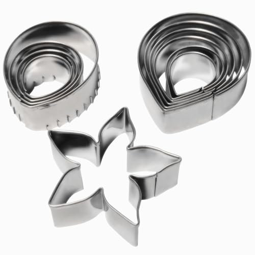 Ausstechformen-Set mit Rosenblättern, 11 Stück, Edelstahl, Rosenblütenform, Fondant-Ausstechformen, Gebäck, Kekse, Backton, DIY Formen (Rosenblätter + Blatt + Kelch)