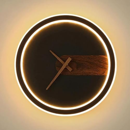 AoLa Moderne LED Wandlampe Rund Stumm Uhr Wandleuchte Innen 34W Warmes Licht 3000K Nachttischlampe, Aluminium Wandbeleuchtung für Schlafzimmer Wohnzimmer Flur Treppe,Schwarz