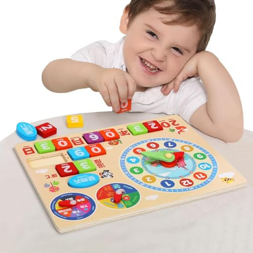 Ruwshuuk Lernuhr für Kleinkinder,Lernuhr aus für Kinder | Lernuhr-Spielzeug - Wood Treasures Lehruhr aus, Kalenderuhr, frühes Lernen, pädagogisches Spielzeug für Kinder