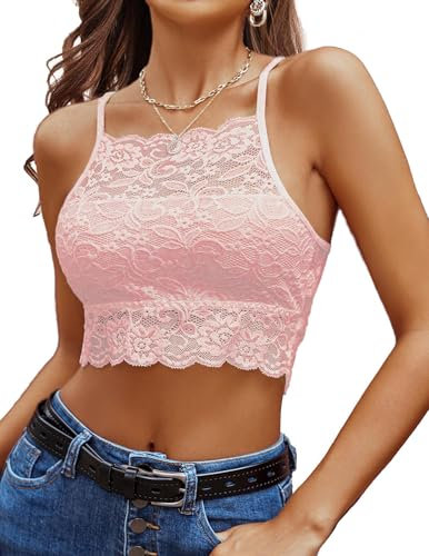 Avidlove Top Senza Schienale Canottiera da Donna Canottiera in Pizzo Top Corto Rosa M