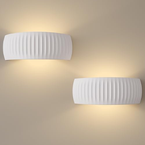 LED Wandleuchte Innen 6W 30cm Up and Down Wandleuchte Gips Dekoration, Moderne Wandlampe Warmweiß 3000k Wandleuchten für Wohnzimmer, Schlafzimmer, Korridor, Treppenhau [Energieklasse D] (2 Stücke)